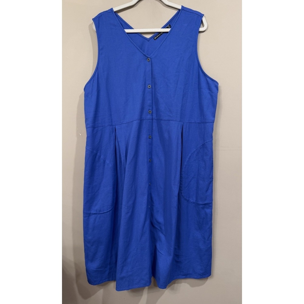 Gundrun Sjoden Blue V Neck Button Down Dress XL Organic Cotton Lagenlook